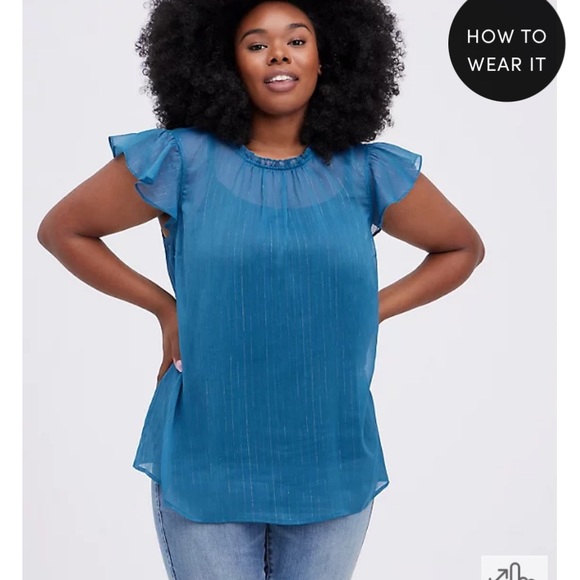 torrid Tops - New Torrid Mock Neck Tank - Crinkle Chiffon Blue with glitter size 4